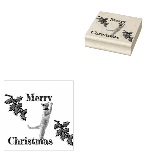 Rubber Stamp - Vrolijk kerstfeest Holly en Cat Rubberstempel (Gestempeld)