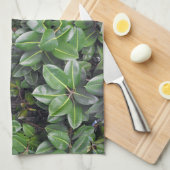 Rubber Tree Leaf Patroon Theedoek (Quarter Fold)