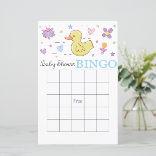 Rubbereend baby shower bingo (Staand voorkant)