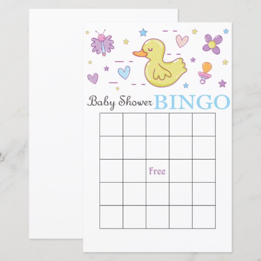 Rubbereend baby shower bingo (Voorkant / Achterkant)