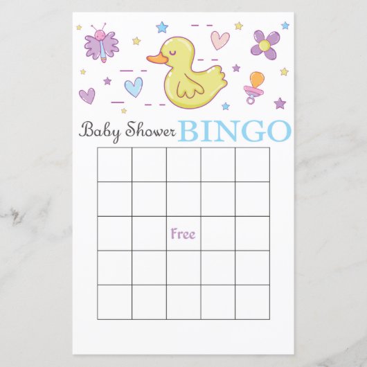 Rubbereend baby shower bingo (Voorkant)