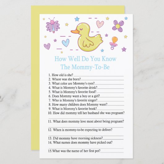 Rubbereend Hoe goed ken je het baby shower spel? (Voorkant / Achterkant)