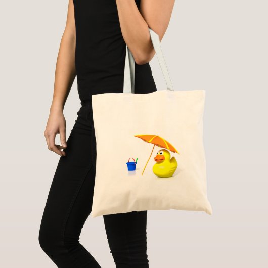 Rubbereend op het strand tote bag (Voorkant (product))