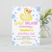 Rubberen eend 1e verjaardag uitnodiging (Staand voorkant)