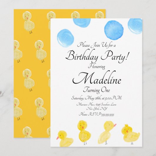 Rubberen Eend Aquarel Geschilderd Verjaardagsfeest Kaart (Voorkant / Achterkant)