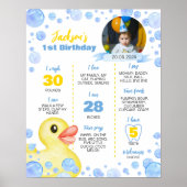 Rubberen eend eerste verjaardag mijlpaal teken poster (Voorkant)