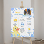 Rubberen eend eerste verjaardag mijlpaal teken poster