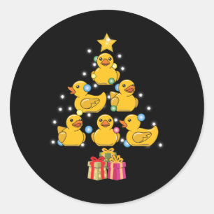 Rubberen eend kerstboom. Duckie en Quack Ronde Sticker