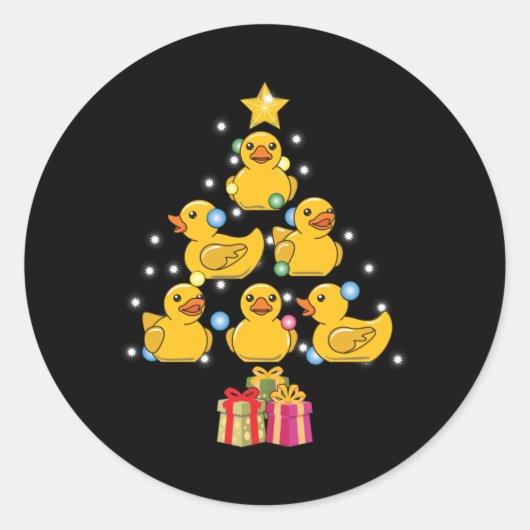 Rubberen eend kerstboom. Duckie en Quack Ronde Sticker (Voorkant)