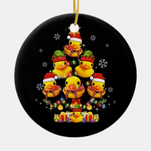 Rubberen eend kerstboom kerstboom Xmas licht omgev Keramisch Ornament (Voorkant)