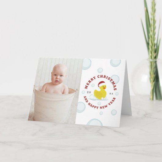 Rubberen eend Kerstmis foto bubbels Feestdagen Kaart (Voorkant)