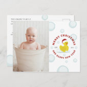 Rubberen eend Kerstmis foto bubbels Feestdagenkaart (Voorkant / Achterkant)