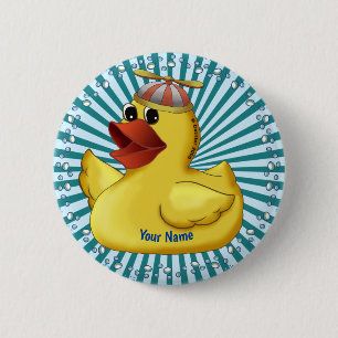 Rubberen Eend met Mutsske Ronde Button 5,7 Cm