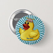 Rubberen Eend met Mutsske  Ronde Button 5,7 Cm (Voorkant /achterkant)