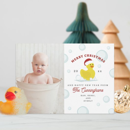 Rubberen eend Santa Bubbles Kerstmis Foto Feestdagenkaart