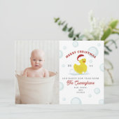 Rubberen eend Santa Bubbles Kerstmis Foto Feestdagenkaart (Staand voorkant)