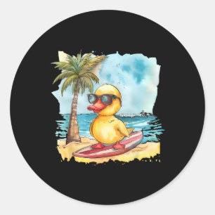 Rubberen Eend Surfen Zomer Surfer Strand Rubber Ee Ronde Sticker
