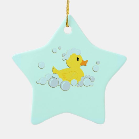 Rubberen Eendje in Bellen Keramisch Ornament (Voorkant)