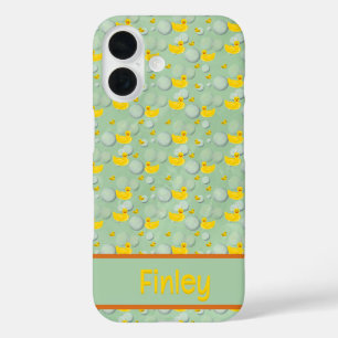 Rubberen eendjes en bellen patroon iPhone 16 hoesje