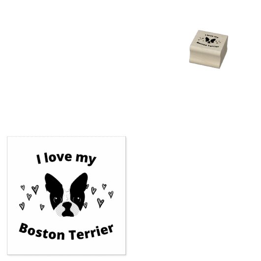 Rubberen stempel "I love my Boston Terrier" (Gestempeld)