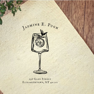 Rubberen stempel met retouradres in cocktailglas