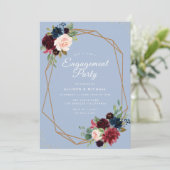 rubbijn dusty blue floral geometric verloving kaart (Staand voorkant)