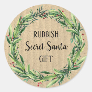 Rubbish Secret Santa Gift Floral Wreath Funny Ronde Sticker