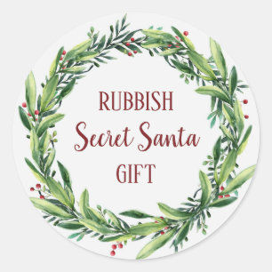 Rubbish Secret Santa Gift Floral Wreath Funny Ronde Sticker