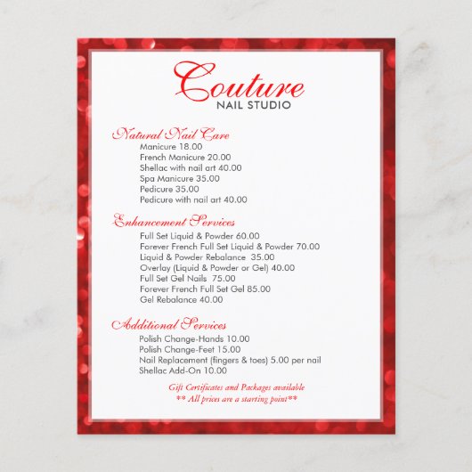 Rubby-Red Bokeh Glitter-menulijst Flyer (Voorkant)