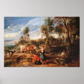 Rubens - melkzuilen met vee in het landschap, gewe poster (Voorkant)