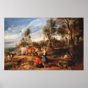 Rubens - melkzuilen met vee in het landschap, gewe poster