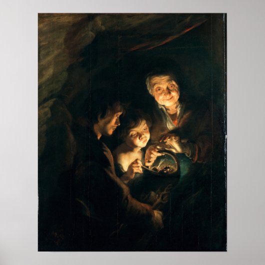 Rubens - oude vrouw met korf kool poster (Voorkant)