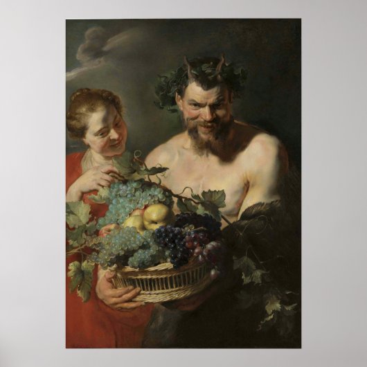 Rubens – Satyr & Nymph met druiven en kweeperen Poster (Voorkant)