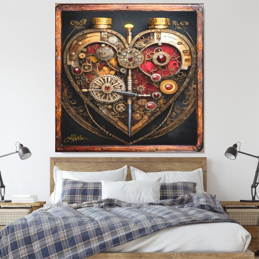 Rubies And Gears Heart Steampunk Series Canvas Afdruk (Insitu (Slaapkamer))