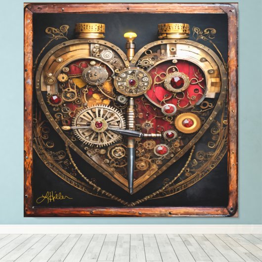 Rubies And Gears Heart Steampunk Series Canvas Afdruk (Insitu (Houten vloer))
