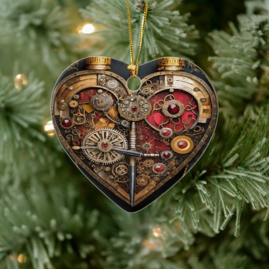 Rubies en Gears Heart Steampunk-serie Keramisch Ornament (Boom)