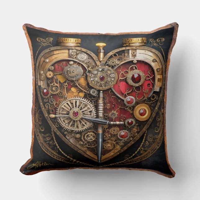 Rubies en Gears Heart Steampunk-serie Kussen (Voorkant)