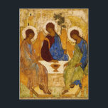 Rublev Trinity aan tafel Briefkaart<br><div class="desc">Antiek Andrei Rublev illustraties/pictogrammen die de vader,  de zoon en de Heilige Ghost weergeven die aan een tafel zitten. De afbeeldingen lijken engel vleugels te hebben.</div>