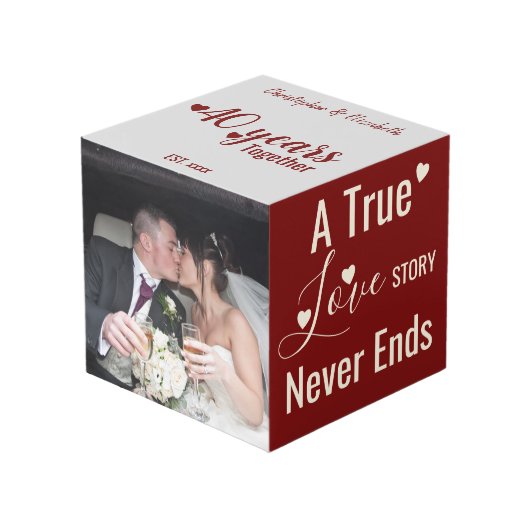 Ruby 40 jaar jubileum rood grijs foto kubus (Voorkant hoekig)