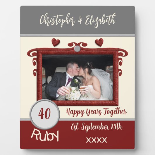 Ruby 40 jaar jubileum voeg namen foto grijs toe fotoplaat (Voorkant)
