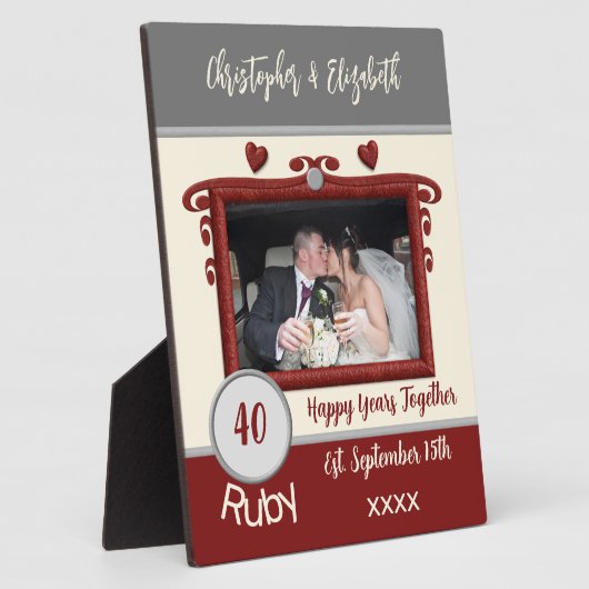 Ruby 40 jaar jubileum voeg namen foto grijs toe fotoplaat (Zijkant)