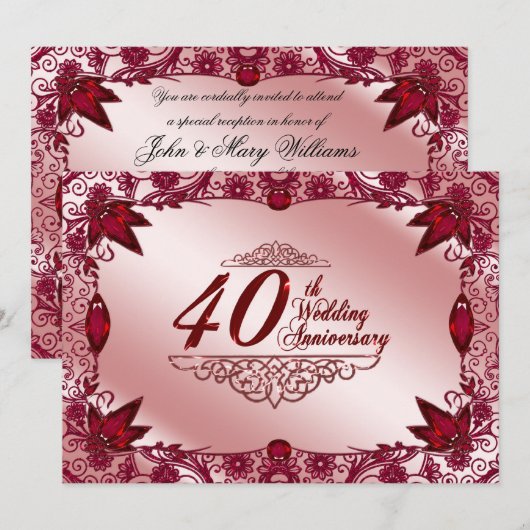 Ruby 40e huwelijksjubileum 5x7 uitnodiging (Voorkant / Achterkant)