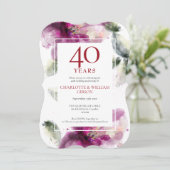 Ruby 40e trouwjubileum Elegante bloemen Kaart (Staand voorkant)