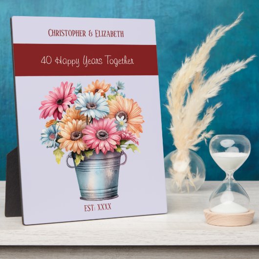 Ruby 40e verjaardag bloemen namen paars fotoplaat (Zijkant)