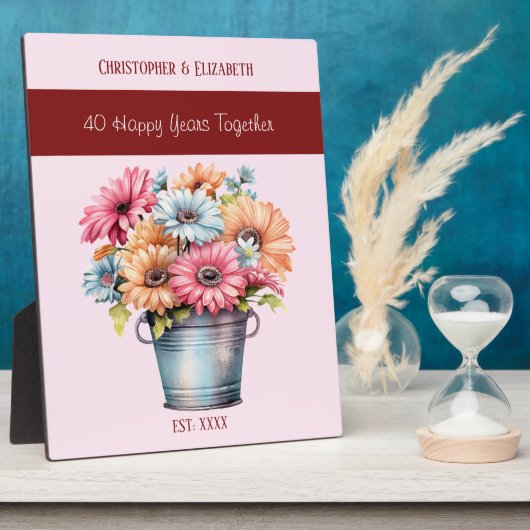 Ruby 40e verjaardag bloemen namen roze fotoplaat (Zijkant)