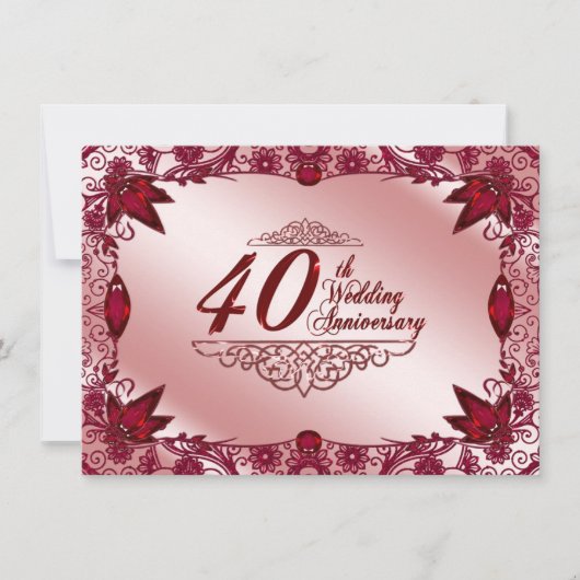 Ruby 40ste huwelijksverjaardag 4.5x6.25 uitnodigin kaart (Voorkant)