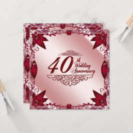 Ruby 40ste huwelijksverjaardag 5.25x5.25 uitnodigi kaart