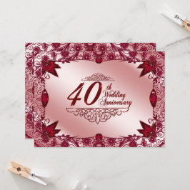 Ruby 40ste huwelijksverjaardag 5.5x7.5 uitnodiging