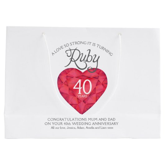Ruby 40ste verjaardag, speciale tas voor ouders large cadeautasje (Achterkant)
