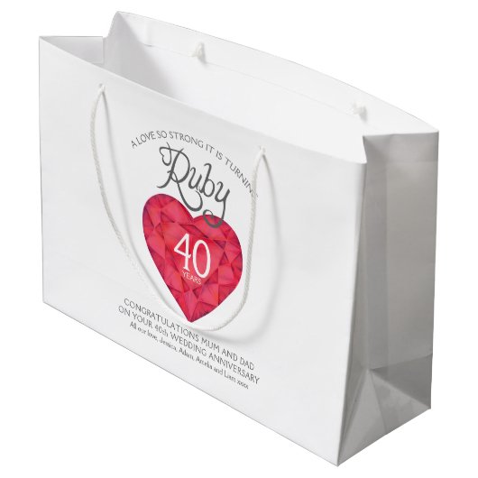 Ruby 40ste verjaardag, speciale tas voor ouders large cadeautasje (Achterkant Gekanteld)